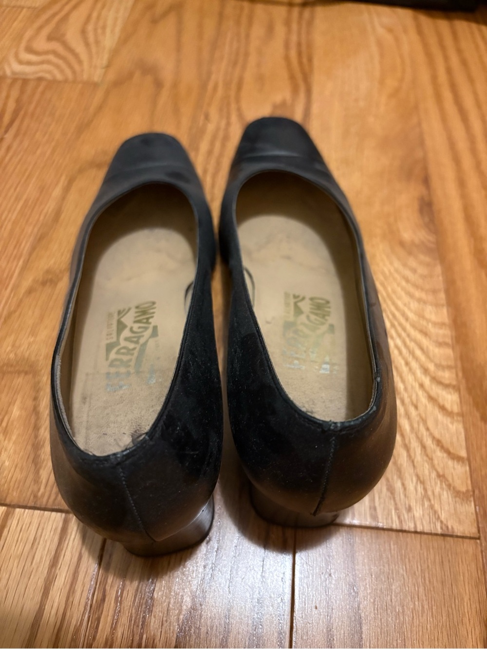 Vintage Ferragamo Black Leather Block Heels - Picture 2 of 11